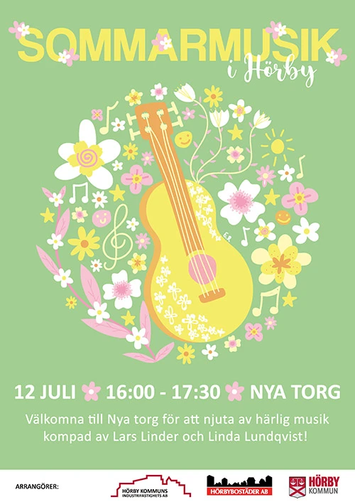 Poster med gitarr i mitten och information i text nertill.